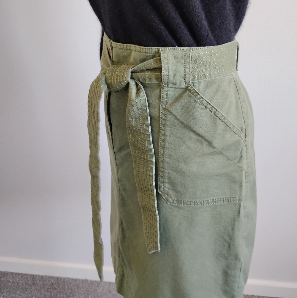 Talbots Military Safari Inspired Cotton Skirt Tie Belt Army Green Classic Sz 10 - Picture 6 of 16